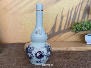 Nậm rượu men rong cổ họa tiết Rồng 0,5L - vẽ Vàng 24k