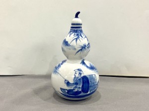 Hồ lô men chàm cổ vẽ cảnh Lã Vọng Câu, 1 Lít