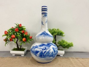 Nậm rượu men chàm cổ vẽ Sơn Thủy, 2 Lít