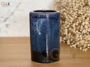 Ống đũa men hỏa biến xanh đá khắc Sen, cao 14cm