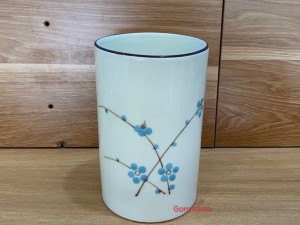 Ống đũa men kem vẽ Đào xanh, cao 15cm