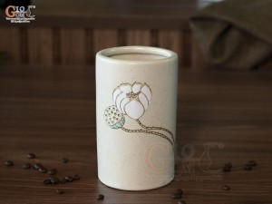 Ống đũa men kem tấm vẽ Bạch Liên, cao 15cm