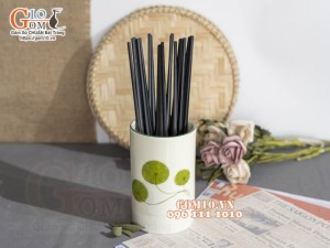 Ống đũa men kem vẽ bèo, cao 15cm