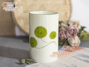 Ống đũa men kem vẽ bèo, cao 15cm