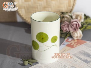 Ống đũa men kem vẽ bèo, cao 15cm