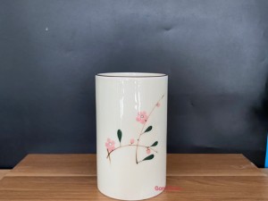 Ống đũa men kem vẽ hoa Đào phai, cao 15cm