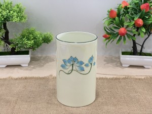 Ống đũa men kem vẽ Sen xanh, cao 15cm