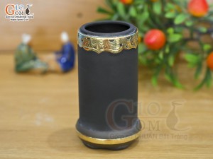 Ống đựng nước gốm đen bọc đồng
