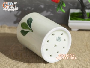 Ống đựng thìa men kem vẽ Ngò gai, cao 12cm