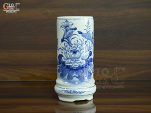 Ống hương chân quỳ men lam vẽ Sen Đại Cát, cao 23cm