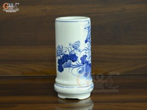 Ống hương chân quỳ men lam vẽ Sen Đại Cát, cao 23cm