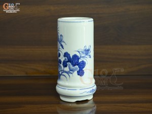 Ống hương chân quỳ men lam vẽ Sen Đại Cát, cao 23cm