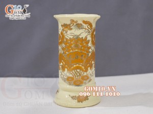 Ống hương họa tiết Sen vàng kim, cao 18cm