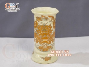 Ống hương họa tiết Sen vàng kim, cao 18cm