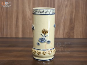 Ống hương men hoàng tộc đắp nổi Sen Phú Quý, cao 22cm