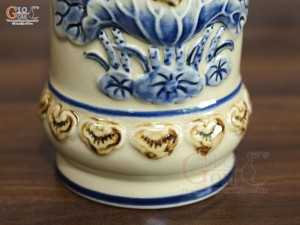 Ống hương men hoàng tộc đắp nổi Sen Phú Quý, cao 22cm