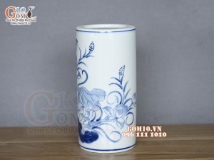 Ống hương men lam vẽ Sen Đại Cát, cao 20cm