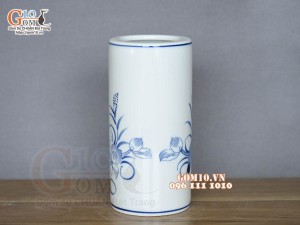 Ống hương men lam vẽ Sen Đại Cát, cao 20cm