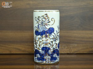 Ống hương men lam vẽ Sen Đại Cát vẽ vàng, cao 18cm