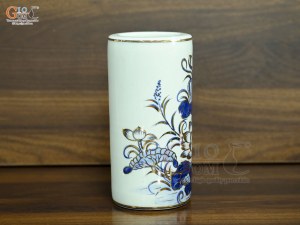 Ống hương men lam vẽ Sen Đại Cát vẽ vàng, cao 18cm
