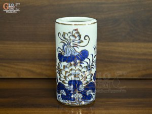 Ống hương men lam vẽ Sen Đại Cát vẽ vàng, cao 18cm