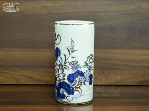 Ống hương men lam vẽ Sen Đại Cát vẽ vàng, cao 18cm