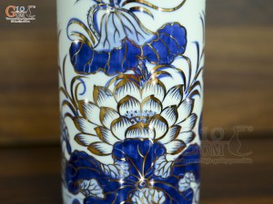 Ống hương men lam vẽ Sen Đại Cát vẽ vàng, cao 18cm
