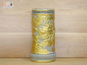 Ống hương men rạn đắp nổi Rồng dát vàng 24k cao 20cm