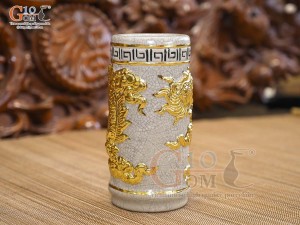 Ống hương men rạn đắp nổi Rồng Như Ý dát vàng 24k, 20cm