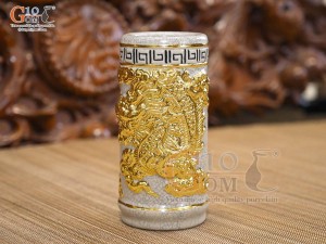 Ống hương men rạn đắp nổi Rồng Như Ý dát vàng 24k, 20cm