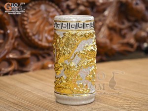 Ống hương men rạn đắp nổi Rồng Như Ý dát vàng 24k, 20cm