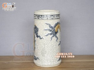 Ống hương men rạn đắp nổi Rồng Phú Quý, cao 17cm