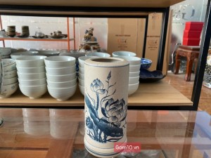 Ống hương men rạn hoạ tiết hoa sen cao 18cm