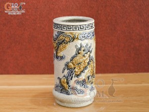 Ống hương men rạn Long Trấn đắp nổi Rồng, cao 18cm (S3)