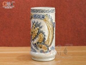 Ống hương men rạn Long Trấn đắp nổi Rồng, cao 18cm (S3)