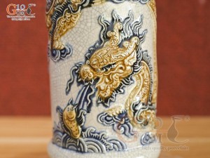 Ống hương men rạn Long Trấn đắp nổi Rồng, cao 18cm (S3)