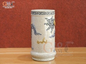 Ống hương men rạn Long Trấn đắp nổi Rồng, cao 18cm (S3)