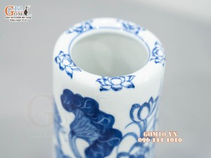 Ống hương men trắng họa tiết sen, cao 18cm