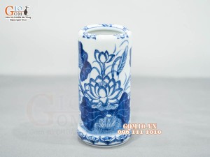 Ống hương men trắng họa tiết sen, cao 18cm