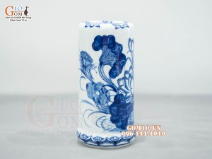 Ống hương men trắng họa tiết sen, cao 18cm