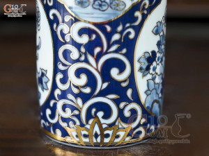 Ống hương men trắng họa tiết Tứ Cảnh Tài Lộc vẽ vàng 24k, cao 18cm