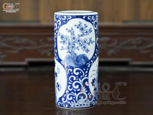 Ống hương men trắng họa tiết Tứ Cảnh Tài Lộc, cao 18cm