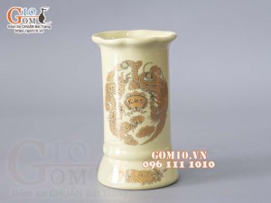 Ống hương miệng lượn họa tiết Rồng vàng kim, cao 15cm