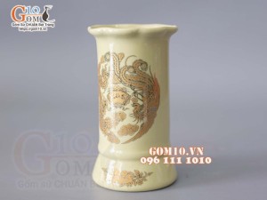 Ống hương miệng lượn họa tiết Rồng vàng kim, cao 15cm
