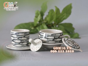 Bộ phin cà phê men bóng vẽ cá đàn