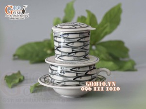 Bộ phin cà phê men bóng vẽ cá đàn