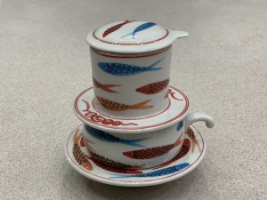 Bộ phin cà phê men bóng vẽ cá màu