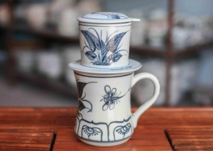 Bộ phin cà phê men rạn vẽ chuồn