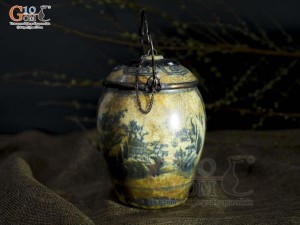 Quả điếu cao men rạn cổ họa tiết Sơn Thủy, đường kính 15cm