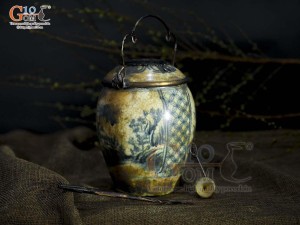 Quả điếu cao men rạn cổ họa tiết Sơn Thủy, đường kính 15cm